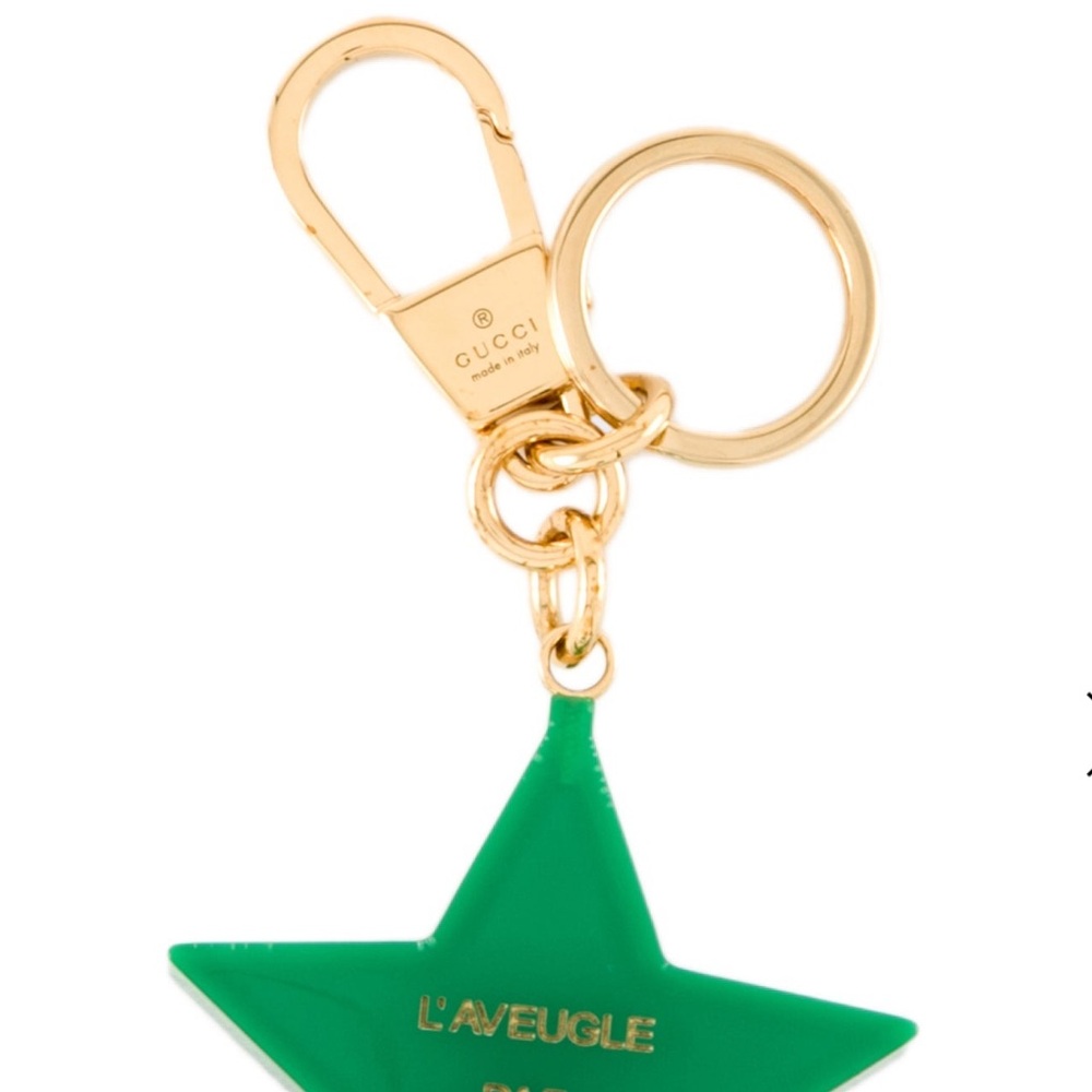 ⭐️🐝 GUCCI Star Bag Charm Keychain with Gold Bee | Green Plexiglass Gold Hardware - Picture 8 of 17